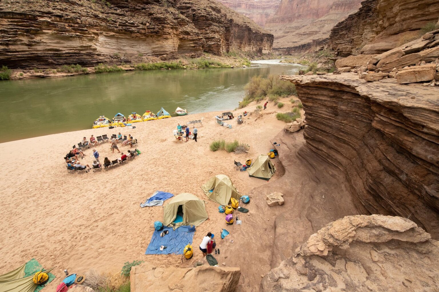A camp during an OARS rafting trip in Grand Canyon