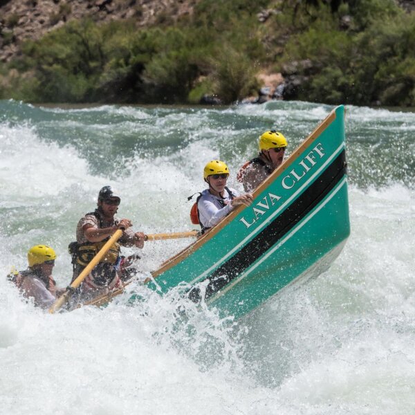 A dory goes through Lava Falls during a Grand Canyon dories trip between Pipe Creek and Whitmore Wash.
