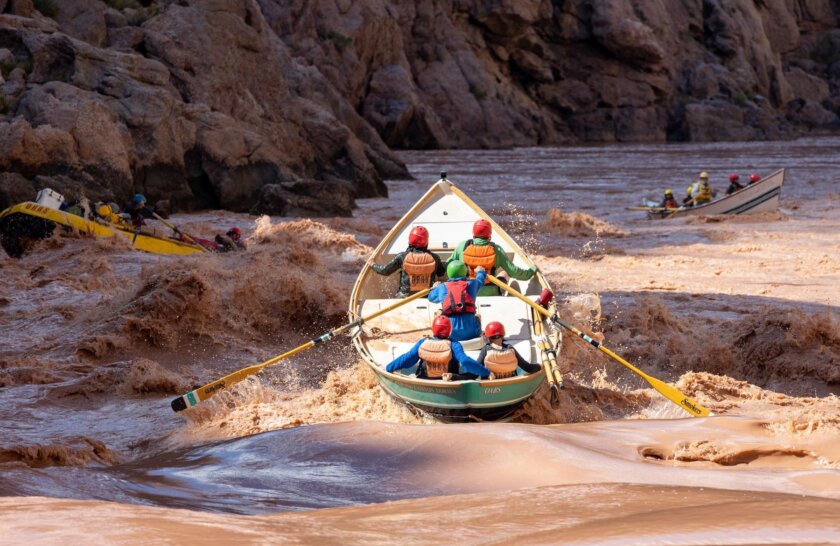 A dory runs a rapid on the Colorado River