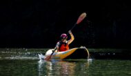 A guests on an OARS trip tried inflatable kayaking on the Middle Fork of the American River