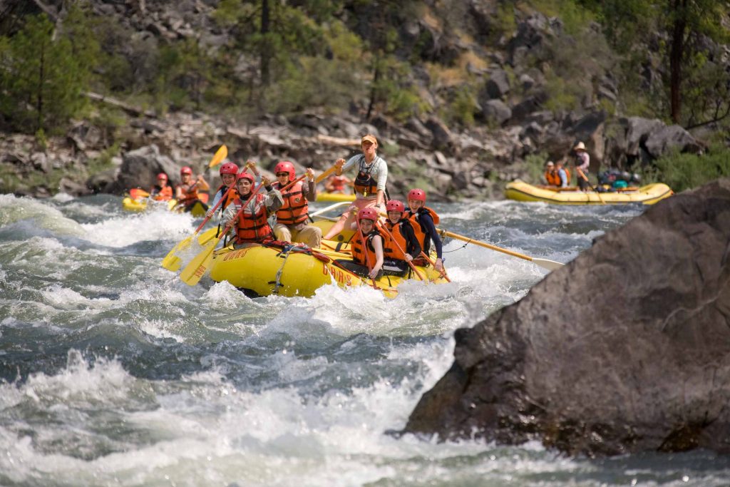 Rafts crashing trough whitewater on Idaho's Main Salmon River