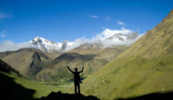 Person hiking in the mountains of Peru.