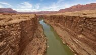Colorado River slicing through layers of rock in Grand Canyon