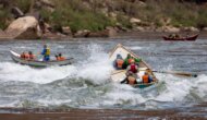 Dories make their way through a small rapid in Grand Canyon.
