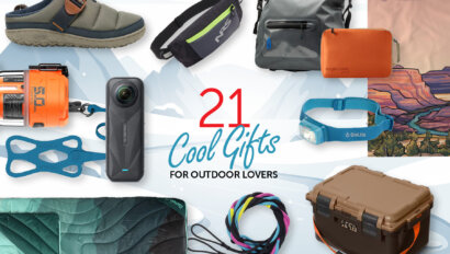 A graphic with a collage of outdoor gift ideas that says 21 Cool Gifts for Outdoor Lovers